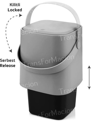 Tuffex 8 Litre Tutma Saplı İç Kovalı Tezgah Üst Mutfak Çöp Kovası Antrasait TPI692