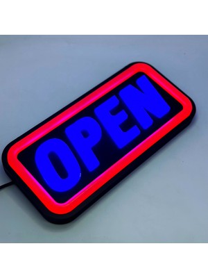 Leon Işık 'open' Işıklı Özel Tabela-Led ile Neon Görünümlü Tabela Kırmızı Çizgi (25X12CM)
