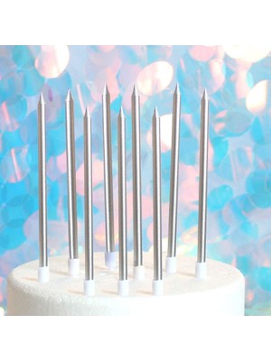 Kuzey 12 Adet Gümüş Pasta Mumu Gümüş Doğum Günü Mumu Gümüş Uzun Mum Gümüş Ince Mum Gümüş Mum Church Silver Candles