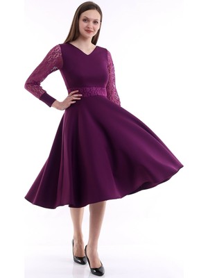 Rokka Moda V Yaka Midi Elbise