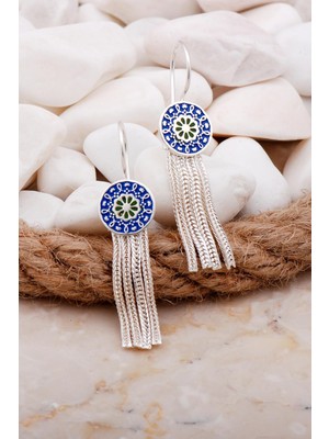 Sümer Telkari Anadolu Motifli Mineli Elişi Hasır Gümüş Küpe