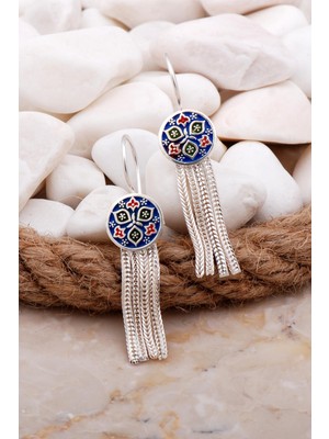 Sümer Telkari Anadolu Motifli Mineli Elişi Hasır Gümüş Küpe