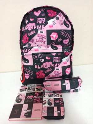 Alanç Gift Black Pink Baskılı Okul Sırt Çantası, Black Pink Defter, Kalemlik, Cüzdan Hediye Seti