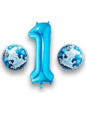 Hayaller Dükkanı Prens 1 Yaşında Mavi Folyo Balon Set 3'lü Mavi