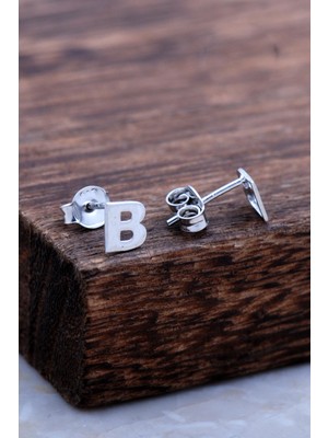 Sümer Telkari B Harfi Rodyumlu Gümüş Küpe