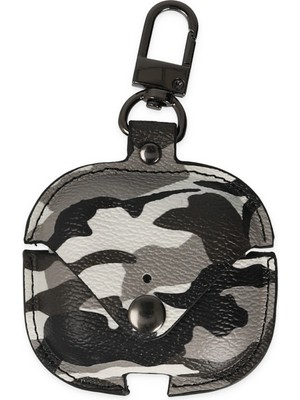 Fogy Apple Airpods Pro 2 Uyumlu Deri Şık Askeri Kamuflaj Çanta+Asma Aparatı Kılıf