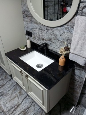 Granite Rising Granit Banyo Lavabo Eviyesi - Beyaz Renk - 51 x 37 cm