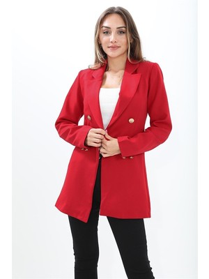 Arsen Panache Pnch Omuzları Vatkalı Önü Çıtçıtlı Atlas Kumaş Kadın Blazer Ceket - Kırmızı