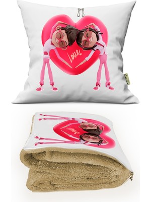 Caisya Home Sevgililer Günü   Kalpli Baskılı Battaniyeli Opsiyonel Dekoratif Kırlent