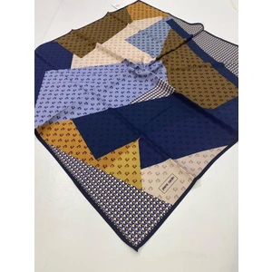 Pierre Cardin Twill (Tivil) Eşarp Yeni Seri Logolu Parçalı Desen Lacivert Taba Açık Mavi