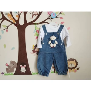 Baby Blue Bebek Salopet Peluş Ayılı Kot Bahçıvan