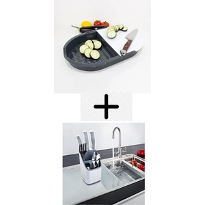 Çift Hazneli Kesme Panosu + Tezgah Üstü Kaşıklık 2' Li Düzenleyici Set