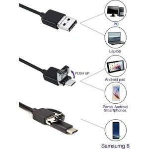 Fab Group Endoskop 3 In 1 Yılan Kamera Usb Micro Usb Type-C 5 Mt Sert Kablo