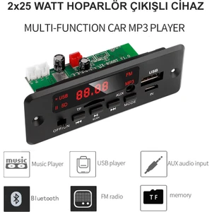 2 x 25 watt hoparlör çıkışlı Dekoder USB Bluetooth Tf Kart Fm Radio Mp3 Player