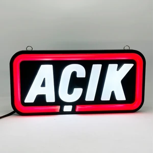 Leon Işık 'açık' Işıklı Özel Tabela-Led ile Neon Görünümlü Tabela-Kırmızı Çizgi (25X12CM)