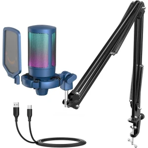 Ampligame A6T Twitch, Youtuber, Gamer, Tiktok, Yayıncı USB Mikrofon Seti Mavi