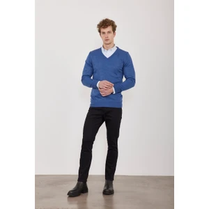 Çetinkaya Mentality 3176 V Yaka Indigo Triko Kazak