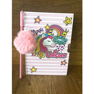 Çilek Home Avm Unicorn Kilitli Hatıra ve Günlük Defteri-Unicorn Ponpon Peluş Kalem Seti
