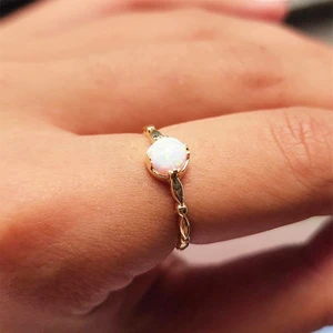 Fasek Gold Gümüş Yüzük - Opal Taşlı Modern 925 Ayar Gümüş Tek Taş Evlilik Teklifi Yüzüğü