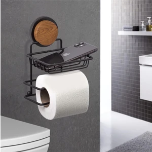 Okyanus Home Ahşap Desenli Magic Fix Sihirli Yapışkan Siyah Yedekli Wc Kağıtlık MGS-714W