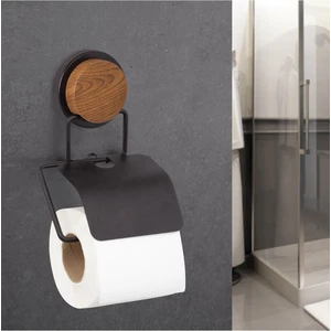 Okyanus Home Ahşap Desenli Magic Fix Sihirli Yapışkan Siyah Kapaklı Tuvalet Kağıtlık MGS-712W