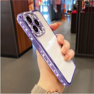 iPhone 12 Pro Taşlı Kamera Korumalı Parlak Swarovski Şeffaf Silikon Telefon Kılıfı