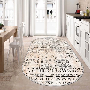 Confidence Home Makinede Yıkanabilir Kaymaz Taban Leke Tutmaz  Oval Salon Halısı Mutfak Halısı ve Yolluk