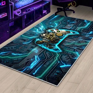 Confidence Home Gamer Halı Oyuncu Odası Için LED Işık Görselli Yıkanabilir Kaymaz Taban Halı Genç Odası Için Halı