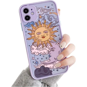 12 Mini Uyumlu Lila Ay Kılıf Kamera Korumalı Renklii Kenarlı Hux Silikon Kılıf