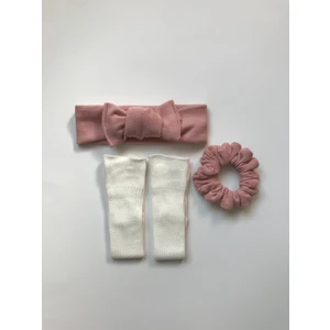Nis Butik Nis Butik gülkurusu 3’lü Bebek Hediyelik Bandana Çorap Toka Set