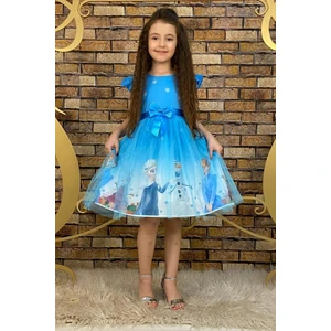 Abiye Kids Elsa Mavi Çocuk Elbise