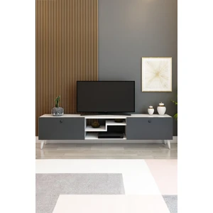 Izco Design Model Z Tv Ünitesi 150 cm Dekoratif Raflı Iki Kapaklı Tv Sehpası Beyaz-Antrasit Renk