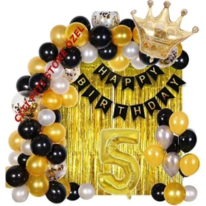 Çıtı Pıtı Store Büyük Boy Kral Taçlı 5 Yaş Balon Zinciri Doğum Günü Seti