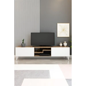 Izco Design Model Z Tv Ünitesi 150 cm Dekoratif Raflı Iki Kapaklı Tv Sehpası Beyaz-Antrasit Renk