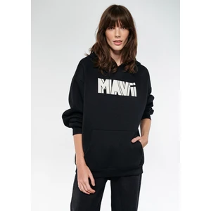 Logo Baskılı Siyah Kapüşonlu Sweatshirt