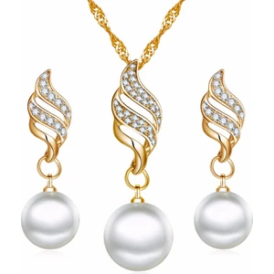 Gümüş,altın Kaplama Zirkon Taş Işlemeli, Inci Takı Seti