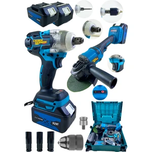 Lieber German 92 Vf 10 Ah Brushless Kömürsüz Motor Şarlı Taşlama ve Akülü Bijon Somun Sökme Sıkma Makinası 2'li Set