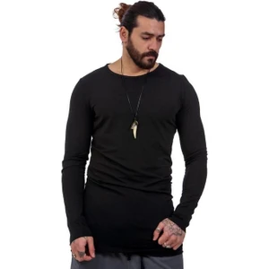 Erkek Bohem Uzun Kol Uzun T-Shirt Siyah