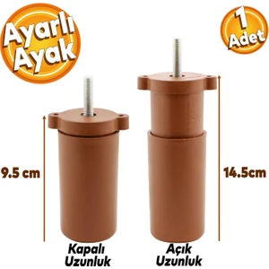 Ayarlanabilir Gizli Mobilya Kanepe Baza Koltuk M8 Civatalı Vidalı Orta Destek Ayağı Ayak Kahve 9.5cm
