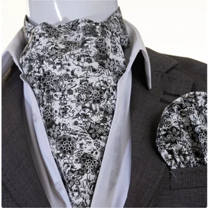 Exve Exclusive Siyah Beyaz Şal Çiçek Dijital Baskılı Fular Mendil Seti