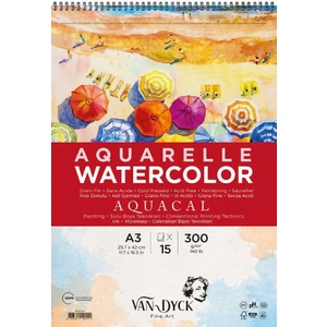 Van Dyck Aquacal Coldpres A3 Üstden Spiralli Suluboya Blok 15 Yaprak Ince Dokulu