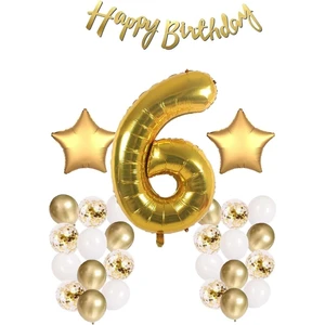 Rose Gold Konsept 1 Yaş Doğum Günü Kutlama Seti; Beyaz Gold Konfetili Balon, Rakam Yıldız Folyo ve Banner