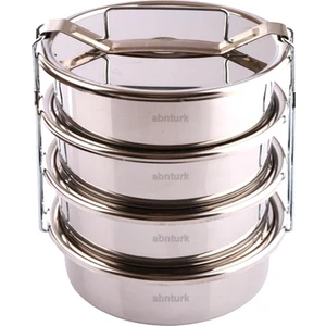 Paslanmaz Çelik 17X7CM 4 Kaplı Isıtılabilir Sefer Tası 5-6 Kişilik Yemek Taşıma Kabı 1000ML X4=4 Lt