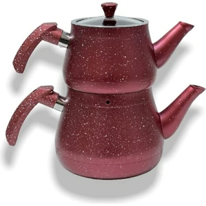 Ymn Bakırcılık Granit Kırmızı Renk Çaydanlık Takımı Hediye Seti & Sunum Çaydanlıklar