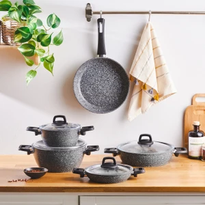Bio Granit Grey Stone 9 Parça Tencere Seti
