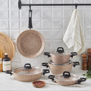 Bio Granit Wood Stone 9 Parça Tencere Seti