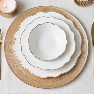Daisy Gold Wave Shape 24 Parça 6 Kişilik Porselen Yemek Takımı