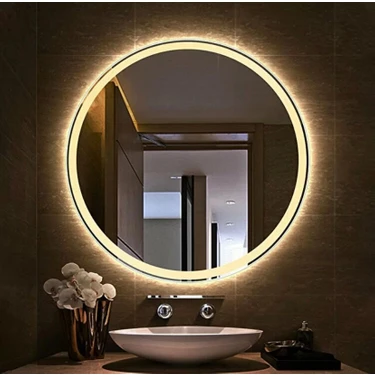 Mirrorland 60 cm Çapında Kumlamalı Ledli Ayna / Dekoratif Ayna /