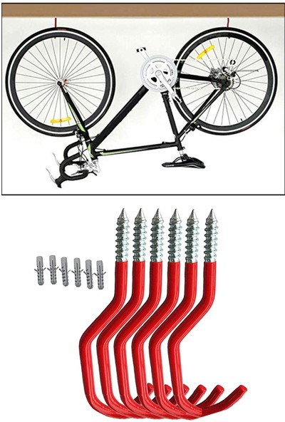 2x 6/set Bisiklet Kancaları Depolama Tavan Askısı Garaj Bahçe Aracı Kürek Organizatörü