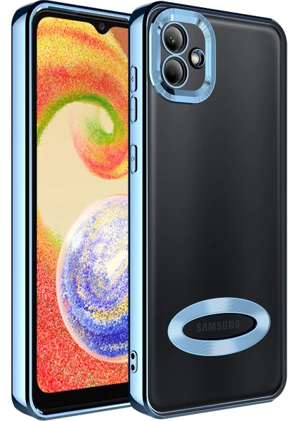 Samsung Galaxy A04 Kılıf Logo Gösteren Parlak Kenarlı Kamera Lens Korumalı Şeffaf Omega Silikon Kapak